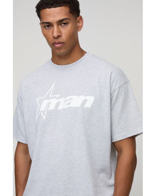 BoohooMAN Kastiges graues Oversize T-Shirt mit M Stern Print in White für Herren