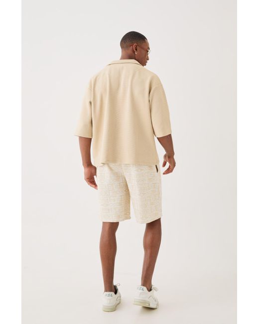 BoohooMAN Natural Relaxed Fit Mid Length Jacquard Short for men