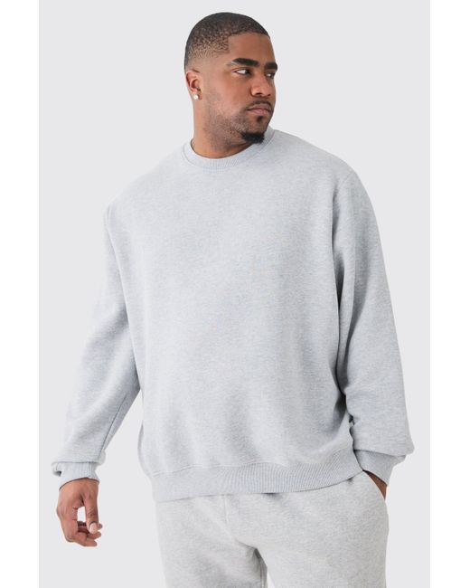 BoohooMAN Gray Plus Basic Sweatshirt In Grey Marl for men