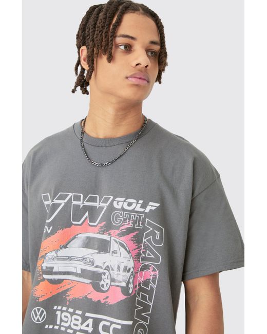 BoohooMAN Gray Oversized Volkswagon Wash License T-shirt for men