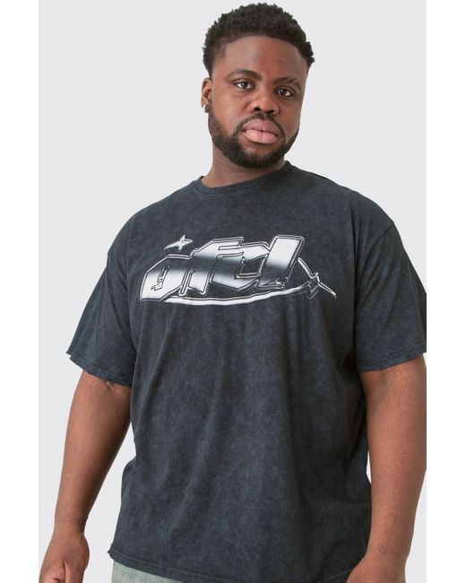 BoohooMAN Black Plus Distressed Oversized Acid Wash Metallic Graphic T-shirt for men
