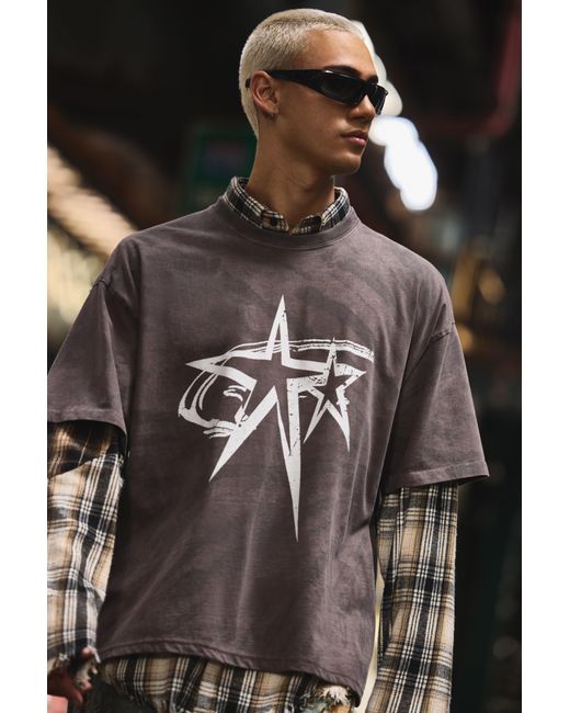 BoohooMAN Black Oversized Boxy Heavyweight Star Print T-shirt for men