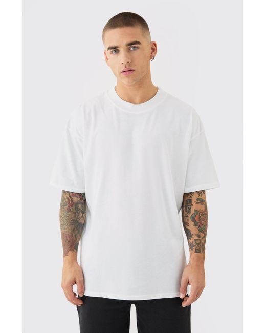 BoohooMAN White Oversized Extended Neck Dog Print T-shirt for men