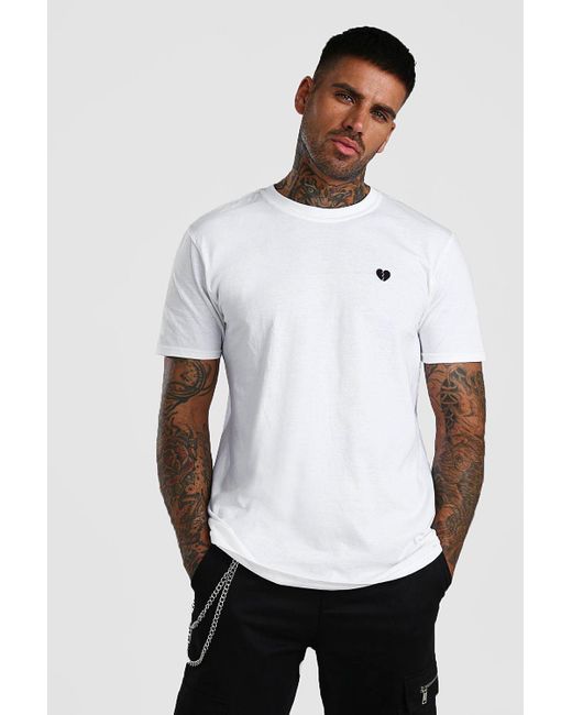 Boohooman Denim Heartbreak Chest Embroidered T Shirt In White For Men Lyst