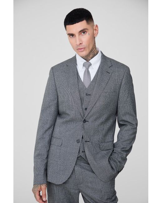 BoohooMAN Gray Tall Mini Dogtooth Single Breasted Slim Fit Suit Jacket for men