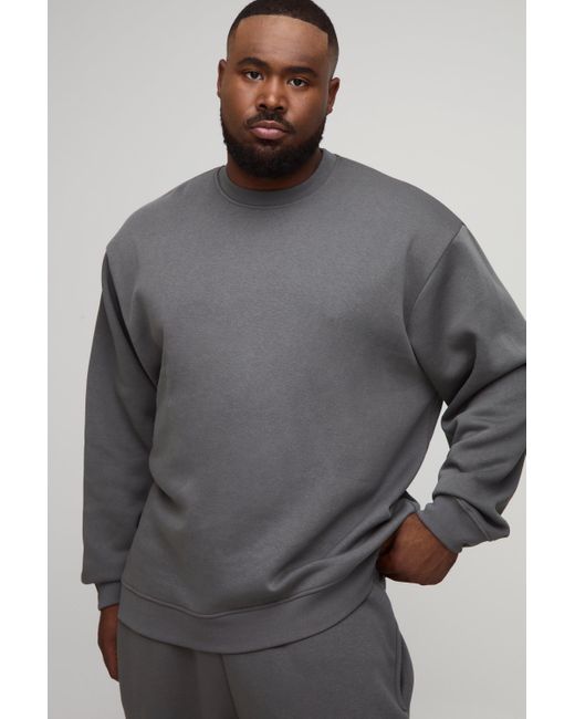 Plus Basic Oversized Crew Neck Sweatshirt Boohoo de color Gray