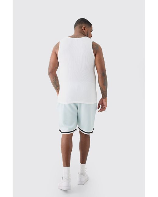 Boohoo White Plus Loose Fit Limited Basketball Short In Light Blue