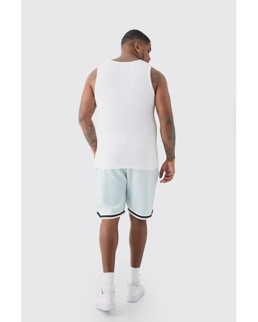 BoohooMAN White Plus Loose Fit Limited Basketball Short In Lt Blue for men
