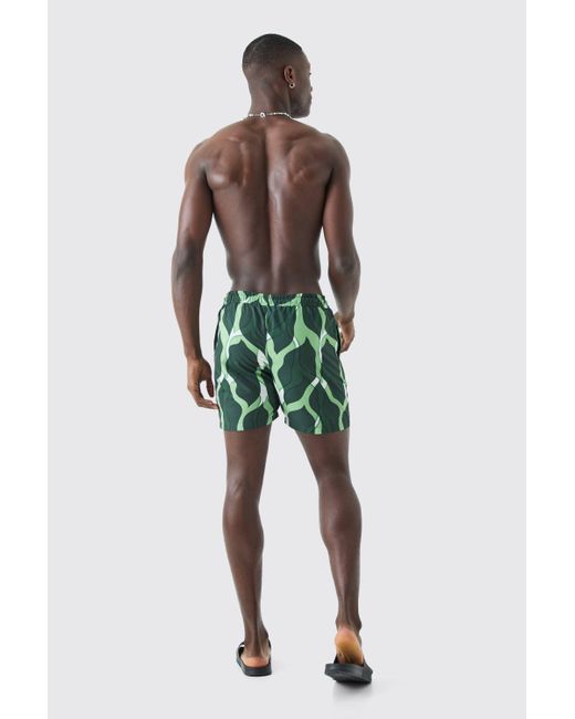 BoohooMAN Green Mid Length Leaf Swim Short for men