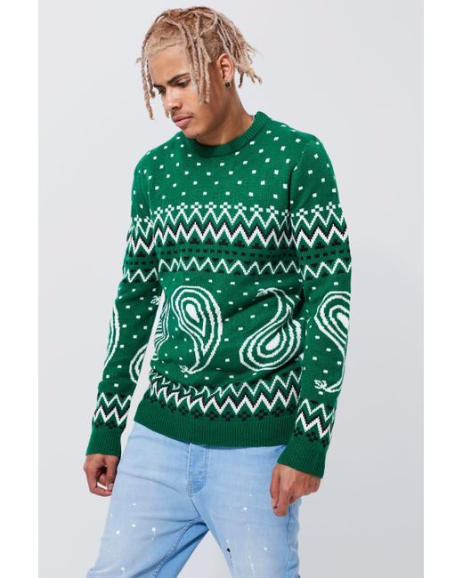 BoohooMAN Tall Paisley Fairisle Christmas Sweater in Green for Men | Lyst UK