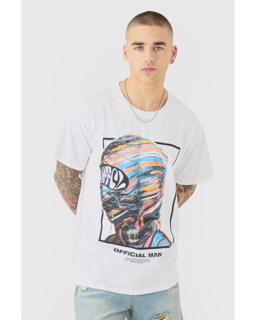 BoohooMAN White Oversized Ofcl Mask Graphic T-shirt for men
