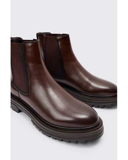 BoohooMAN Pu Chunky Sole Chelsea Boot In Brown for men