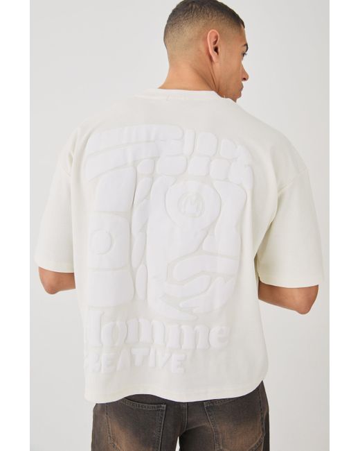 BoohooMAN White Oversized Boxy Heavyweight Embroidered Puff Print T-shirt for men