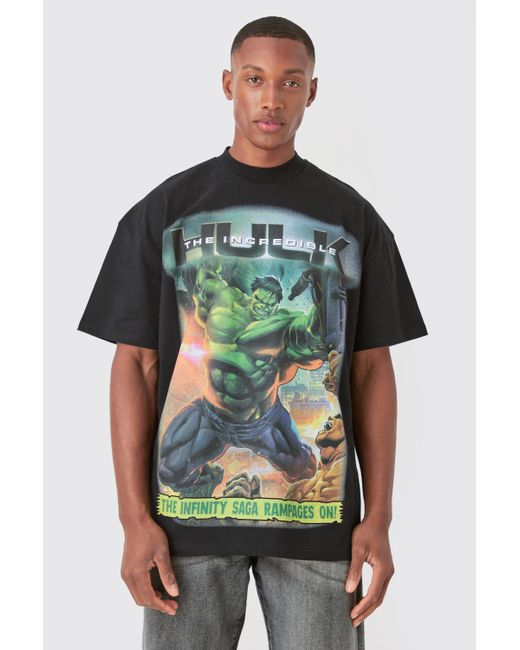 BoohooMAN Green Oversized The Hulk Large Scale License T-shirt for men