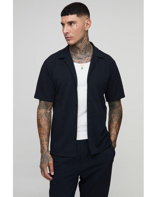 BoohooMAN Tall Jersey-Hemd & schmale Hose mit Fischgräten-Print in Blue für Herren