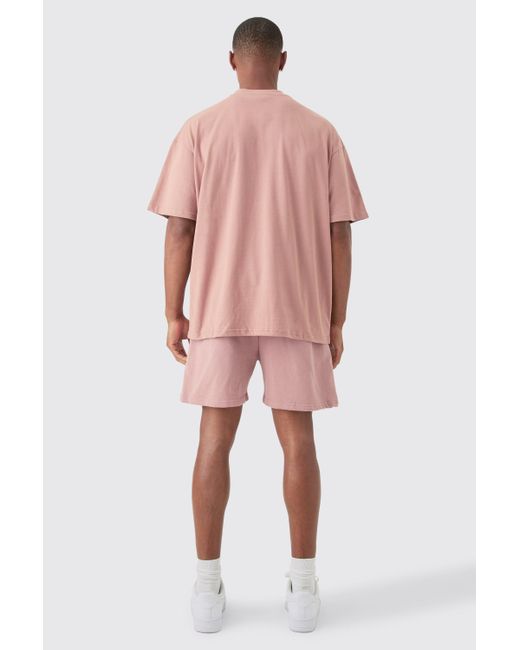 BoohooMAN Pink Oversized Extended Neck Heavyweight T-shirt & Shorts Set for men
