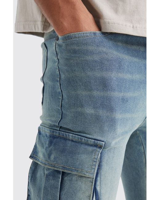 BoohooMAN Blue Tall Super Skinny Cargo Jeans for men