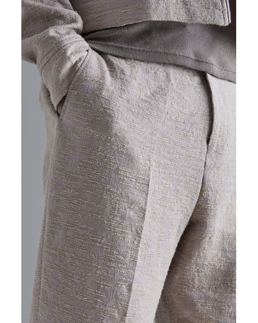 BoohooMAN Gray Tall Textured Cotton Jacquard Smart Tapered Trousers for men