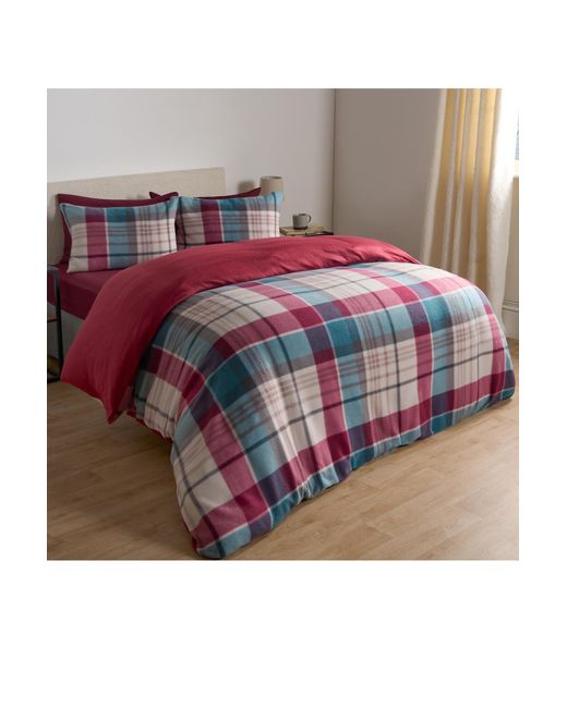 BoohooMAN Red Ohs Check Polar Fleece Duvet Cover Set Reversible Check Tartan Quilt Warm Bedding for men