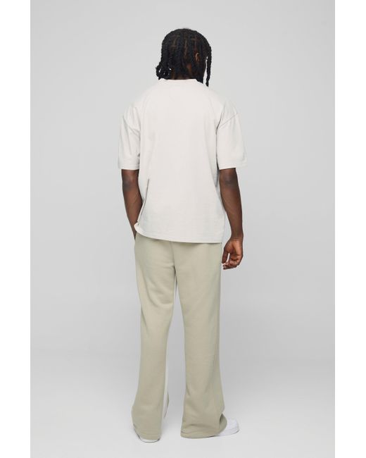 BoohooMAN White Oversized Homme T-shirt & Gusset Jogger Long Set for men