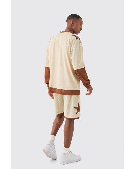 BoohooMAN Natural Oversized Boxy Official Layered Mesh Top for men
