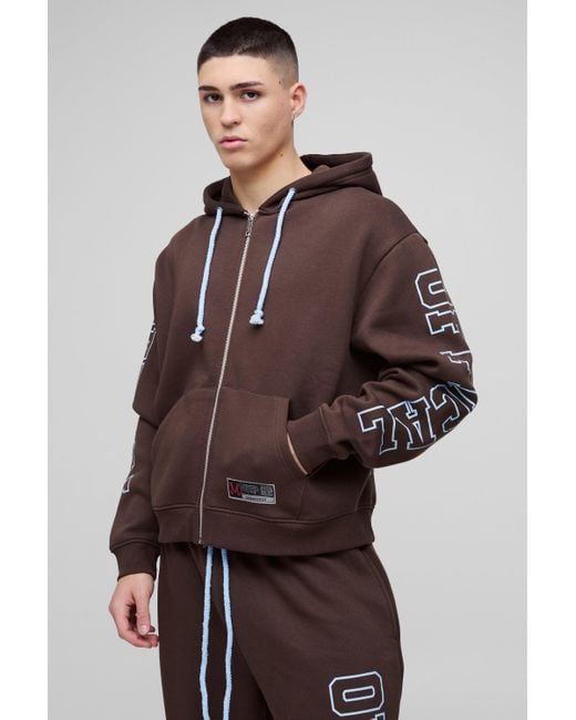 BoohooMAN Brown Oversized Boxy Official Zip Through Hoodie for men