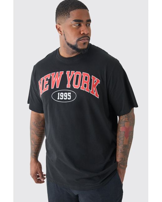 BoohooMAN Plus New York Print T-shirt in Black für Herren