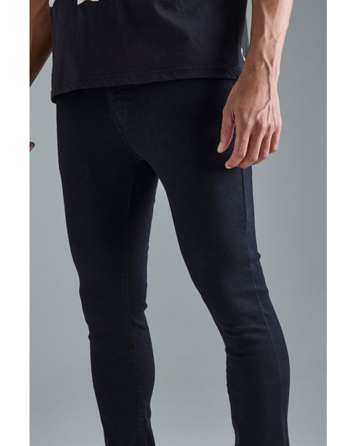 BoohooMAN Skinny Stretch Flare Jean In True Black for men