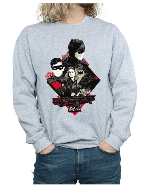 BoohooMAN Gray Dc Comics Batman Tv Series Character Skyline Sweatshirt for men