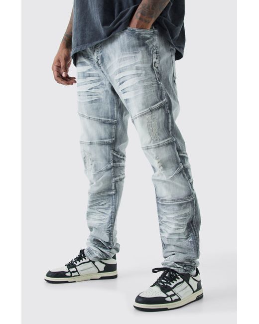 BoohooMAN Blue Plus Skinny Stretch Heavy Bleached Ripped Jean for men