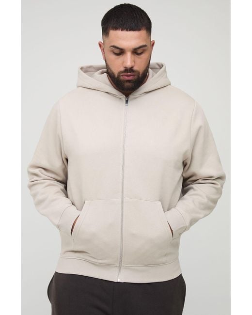 BoohooMAN Natural Plus Basic Regular Zip Through Hoodie for men