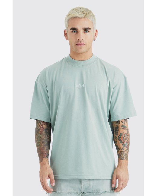 BoohooMAN Blue Oversized Extended Neck Ofcl T-shirt for men
