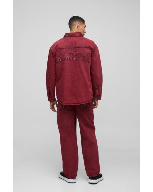 BoohooMAN Lockere Jeans mit Acid-Waschung in Red für Herren