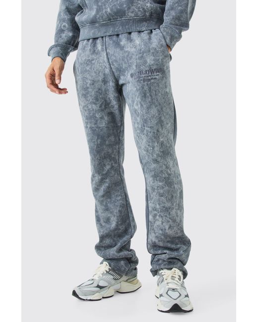 BoohooMAN Blue Stacked Distressed Applique Washed Joggers for men