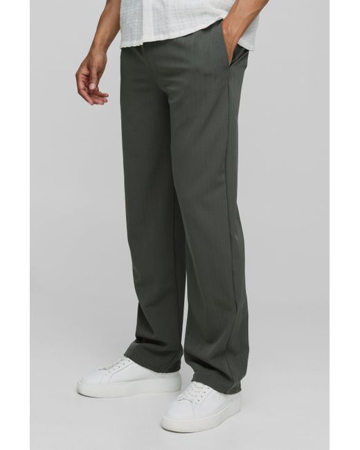 BoohooMAN Gray Elasticated Waist Relaxed Fit Textured Smart Pants for men