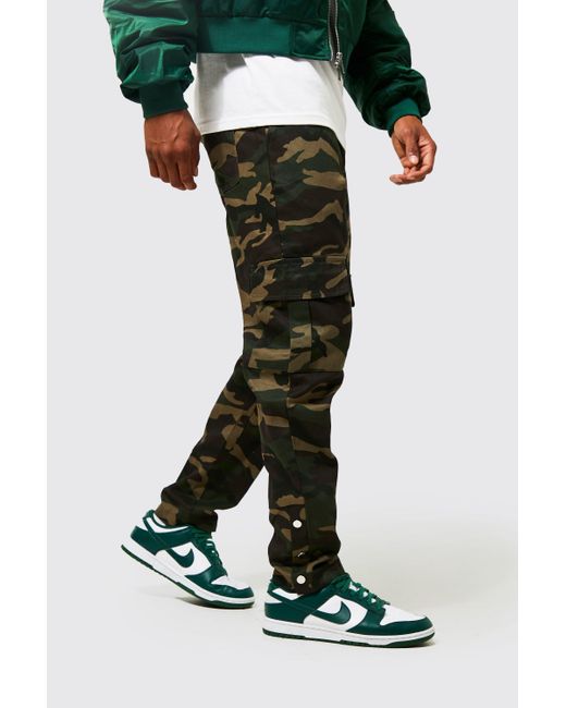 BoohooMAN Camo Keperstof Cargo Broek Met Enkel Drukknoopjes in Green for  Men | Lyst