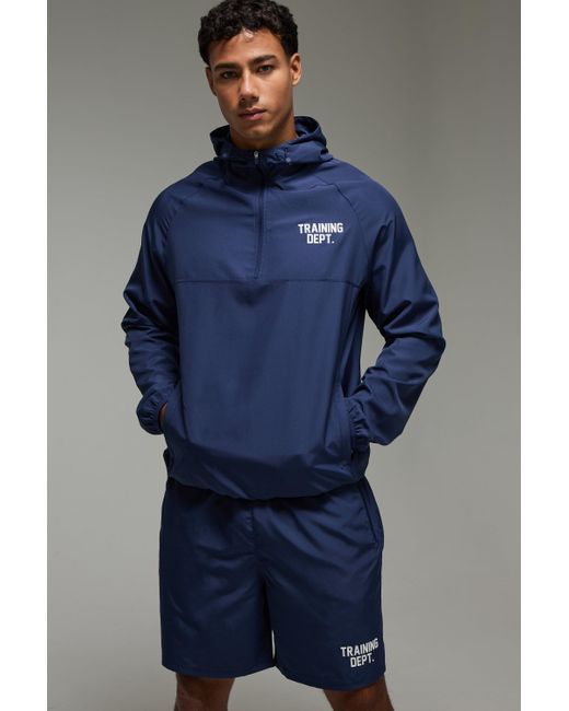 BoohooMAN Blue Training Dept Woven Short Tracksuit for men