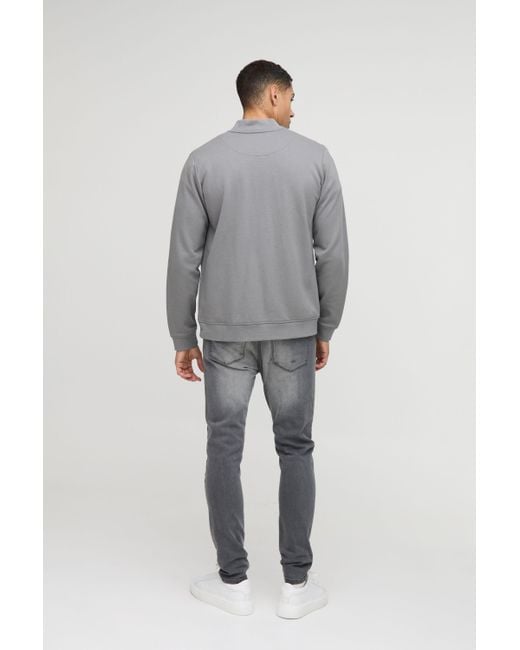 BoohooMAN Gray Regular Fit Interlock Bomber Jacket for men