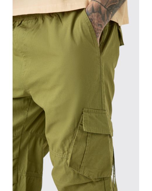 BoohooMAN Green Tall Elasticated Waist Straight Washed Ripstop Cargo Pants for men