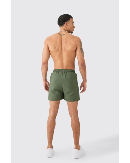 BoohooMAN Green Short Length Plain Crinkle Trunks for men