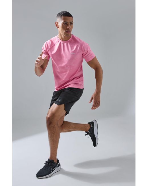 BoohooMAN Pink Active Camo Raglan Performance T-shirt for men