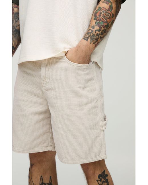 BoohooMAN Lockere Cord-Shorts mit Acid-Waschung in Natural für Herren