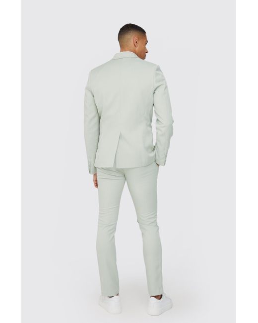 BoohooMAN Gray Textured Slim Single Breasted Suit Jacket for men
