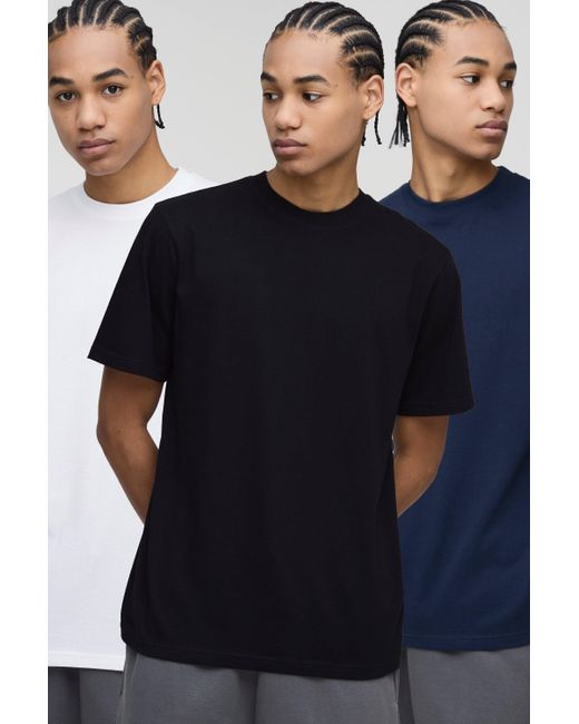 BoohooMAN Blue Regular Fit 3 Pack Basic Crew Neck T-Shirts for men