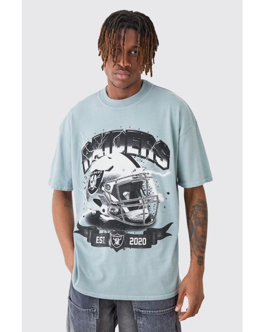 BoohooMAN Gray Nfl Raiders Extended Neck Washed Oversized License T-shirt for men