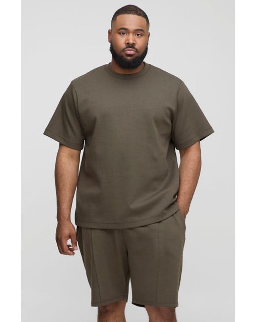 BoohooMAN Green Plus Regular Fit T-shirt And Pintuck Short Interlock Set for men