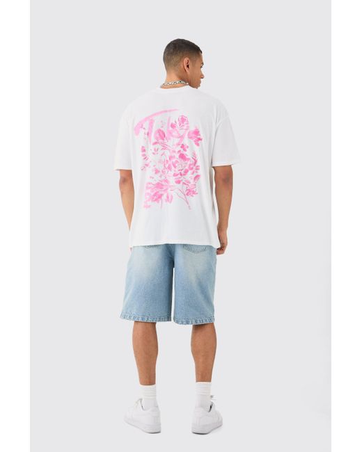 BoohooMAN Oversized Tokyo Extended Neck Floral Print T-shirt in White für Herren