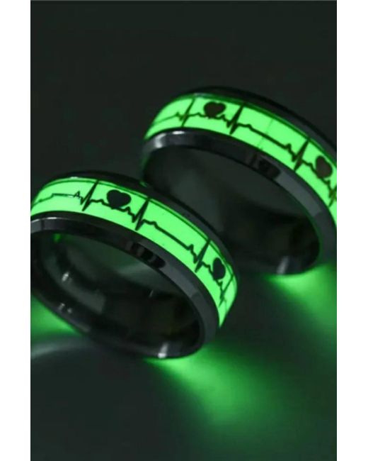 BoohooMAN Metallic The Colourful Aura Luminous Carbon Fibre Lightning Men And Women Green Heart Wedding Ring for men