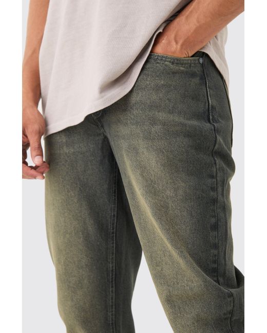 Straight Rigid Let Down Hem Jeans In Grey Boohoo de color Green
