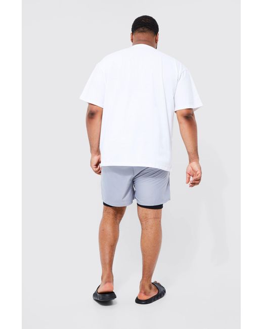 BoohooMAN White Plus 2In1 Mid Length Swim Trunks for men
